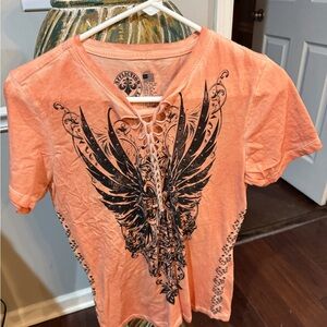 Affliction Peach Graphic Lace-Up Women's Tee
